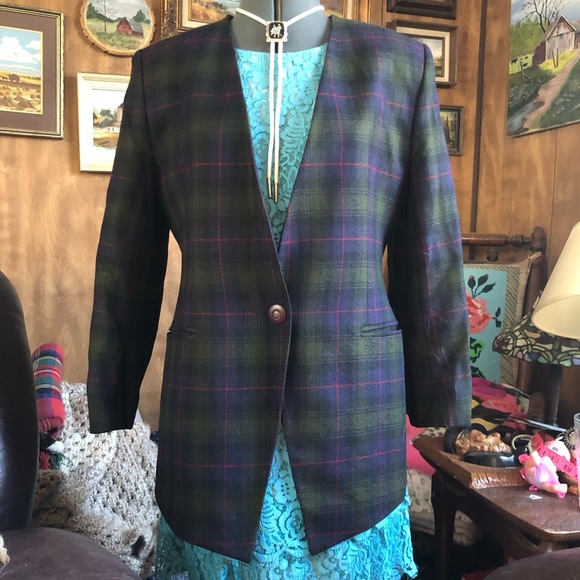 Vintage Laine Wool Plaid Blazer - Picture 5 of 10